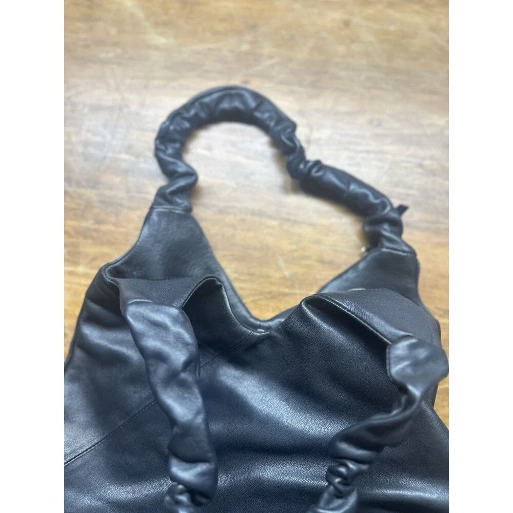 Vince Camuto Hobo Genuine Black Leather Bag Purse Scrunchy Handles